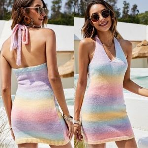 MISS SPARKLING | NWOT Ombre Halter Sweater Knit Dress in Rainbow